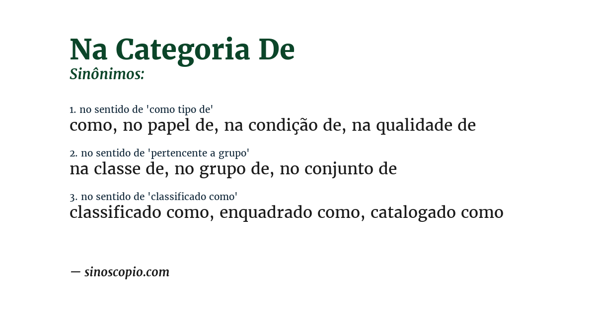 Sinônimo de na categoria de
