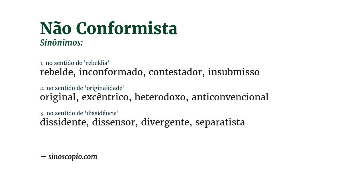 Sinônimo de não conformista