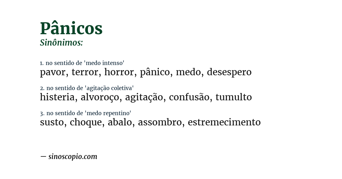 Sinônimo de pânicos