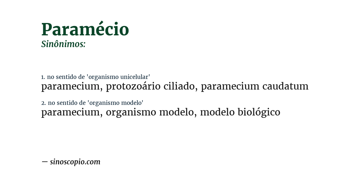Sinônimo de paramécio