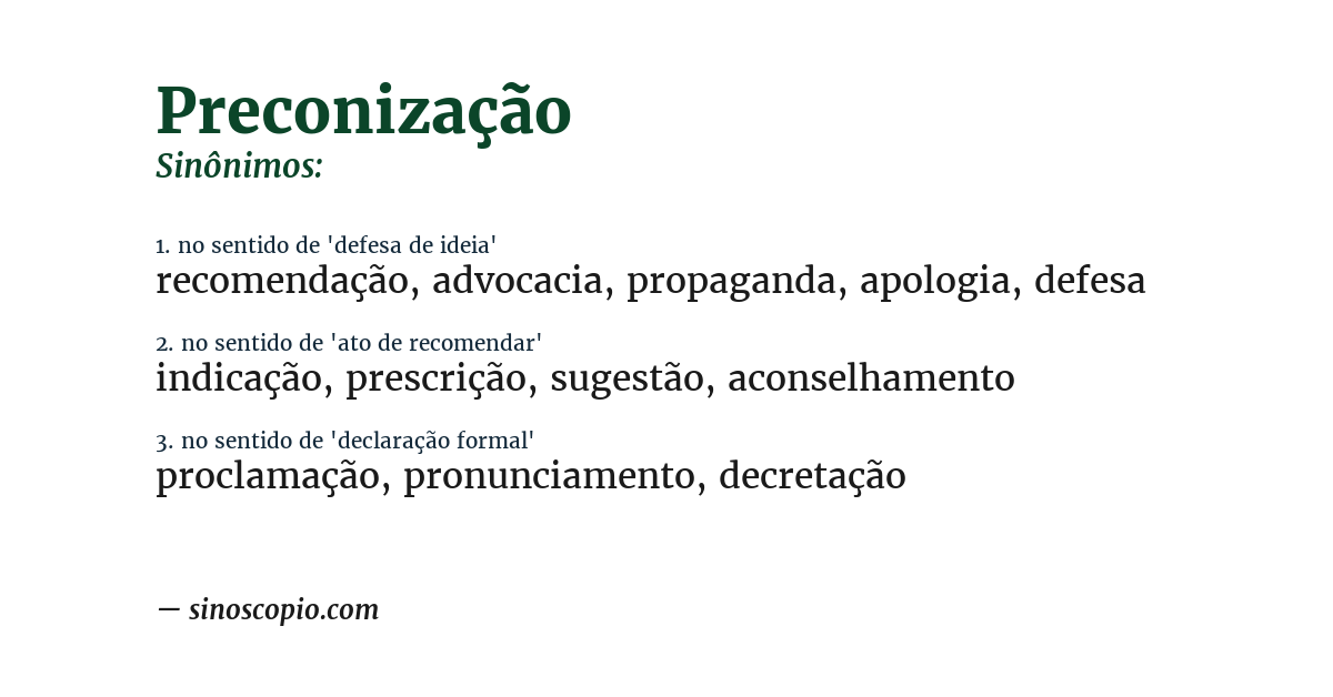 Sinônimo de preconização