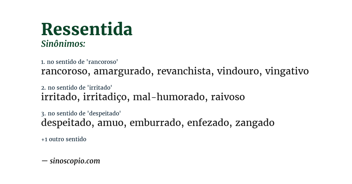 Sinônimo de ressentida