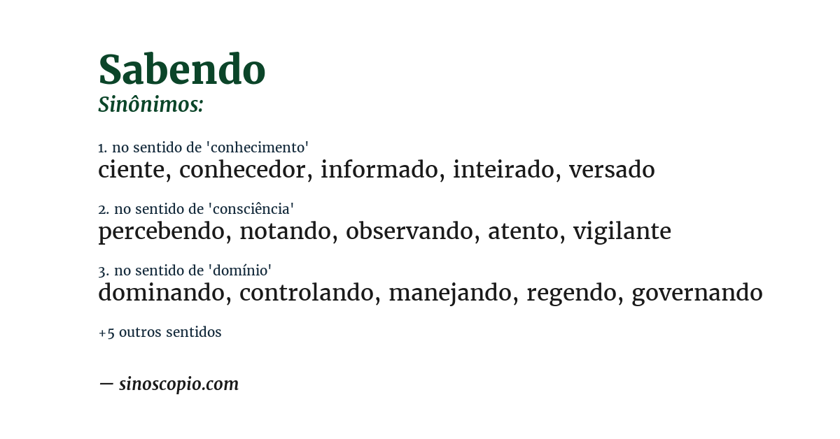 Sinônimo de sabendo