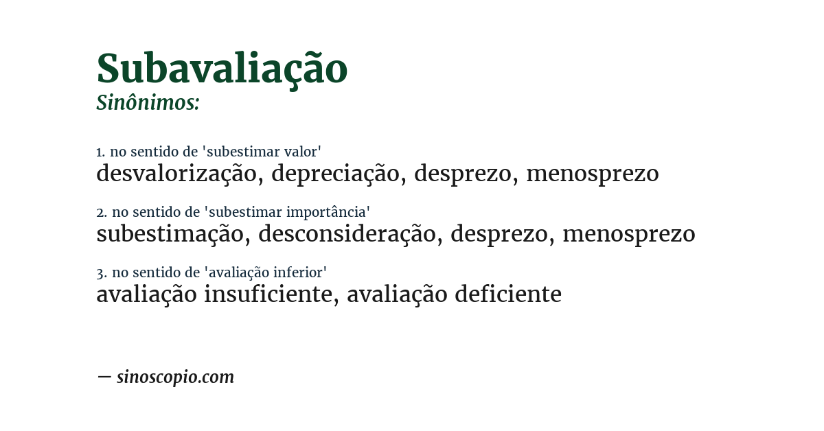 Sinônimo de subavaliação