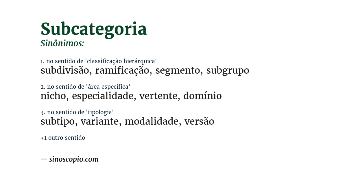 Sinônimo de subcategoria