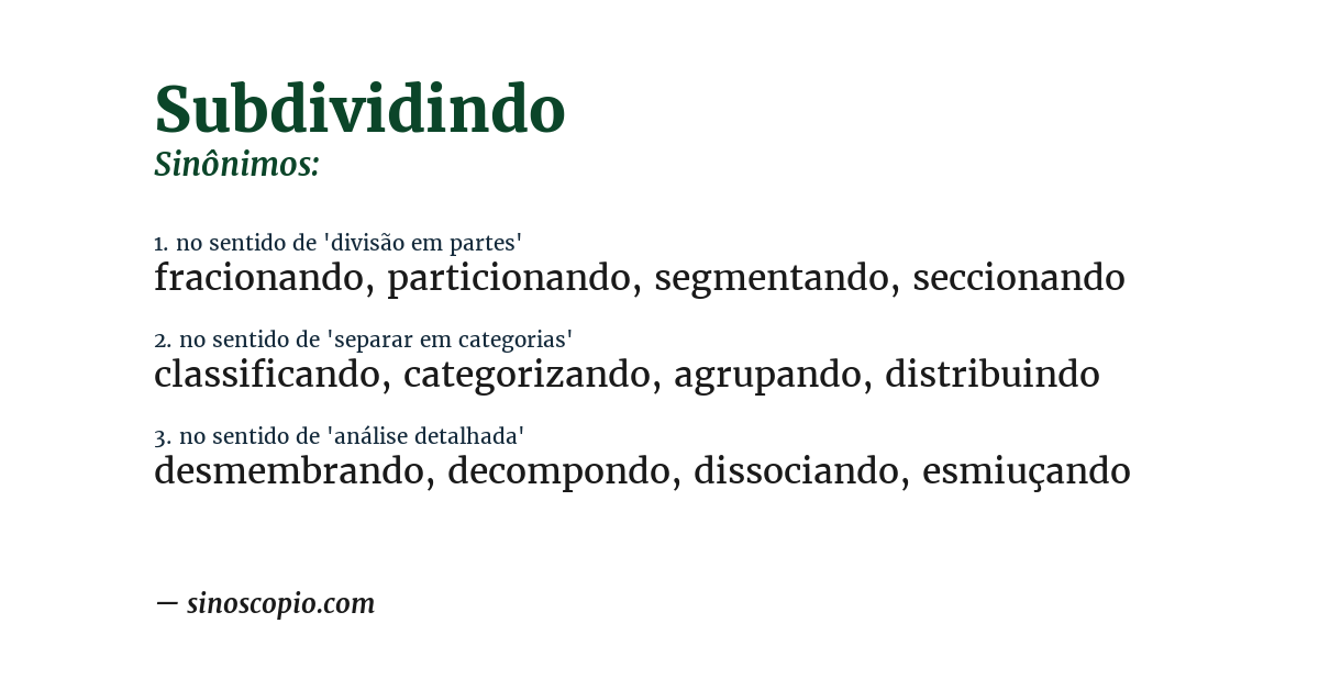 Sinônimo de subdividindo