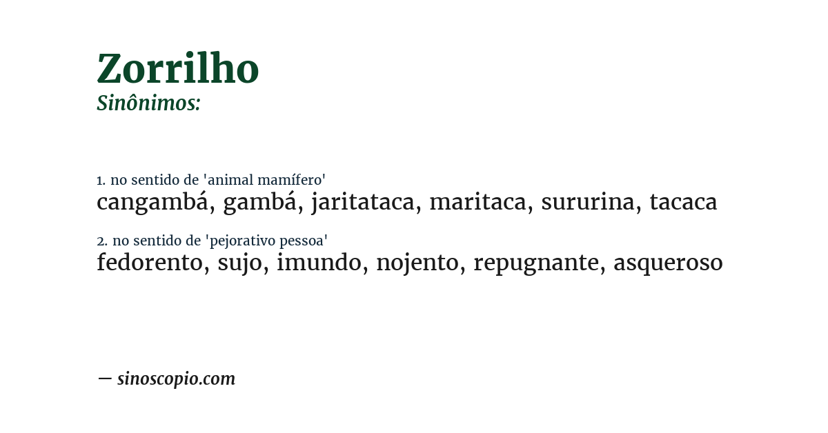 Sinônimo de zorrilho