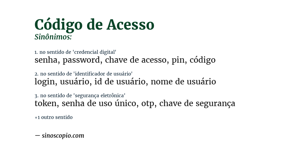 Sinônimo de código de acesso