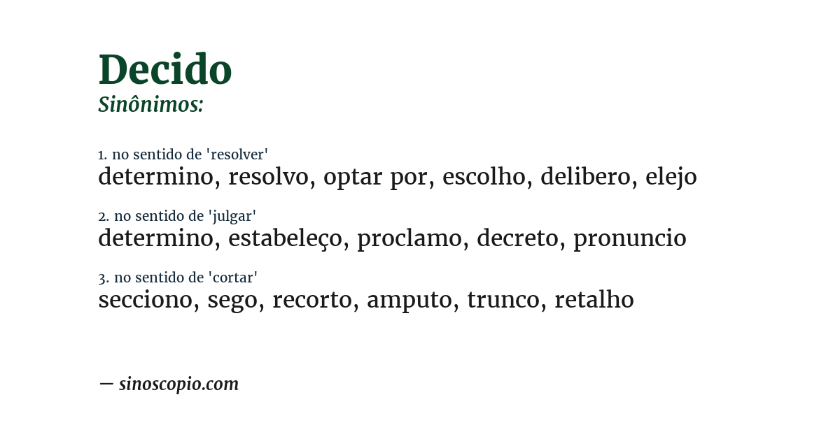 Sinônimo de decido