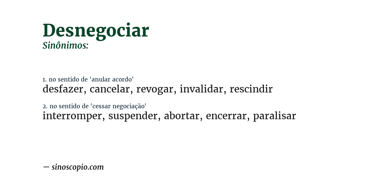 Sinônimo de desnegociar