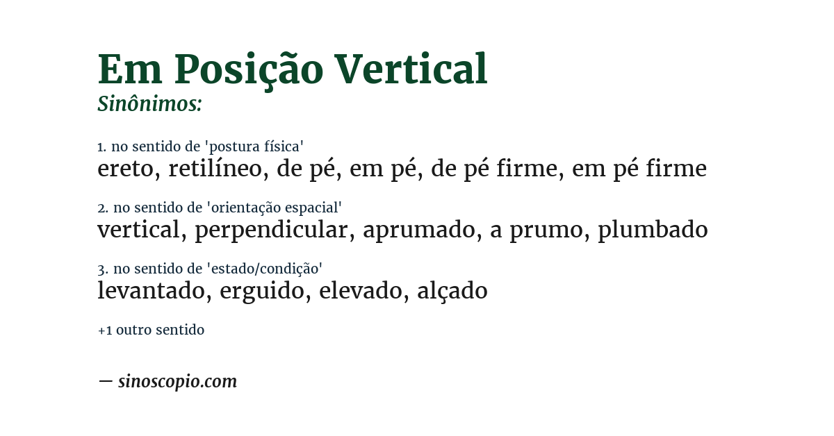 Sinônimo de em posição vertical