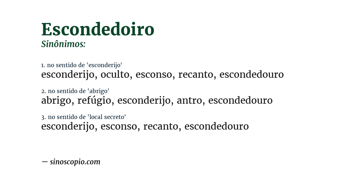 Sinônimo de escondedoiro