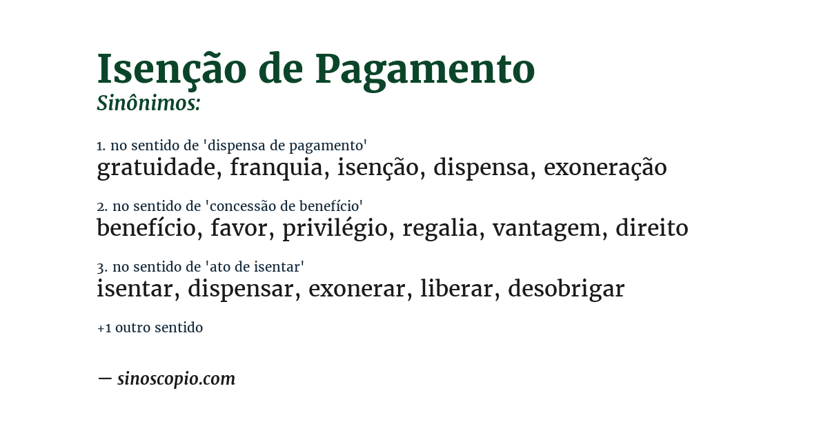 Sinônimo de isenção de pagamento