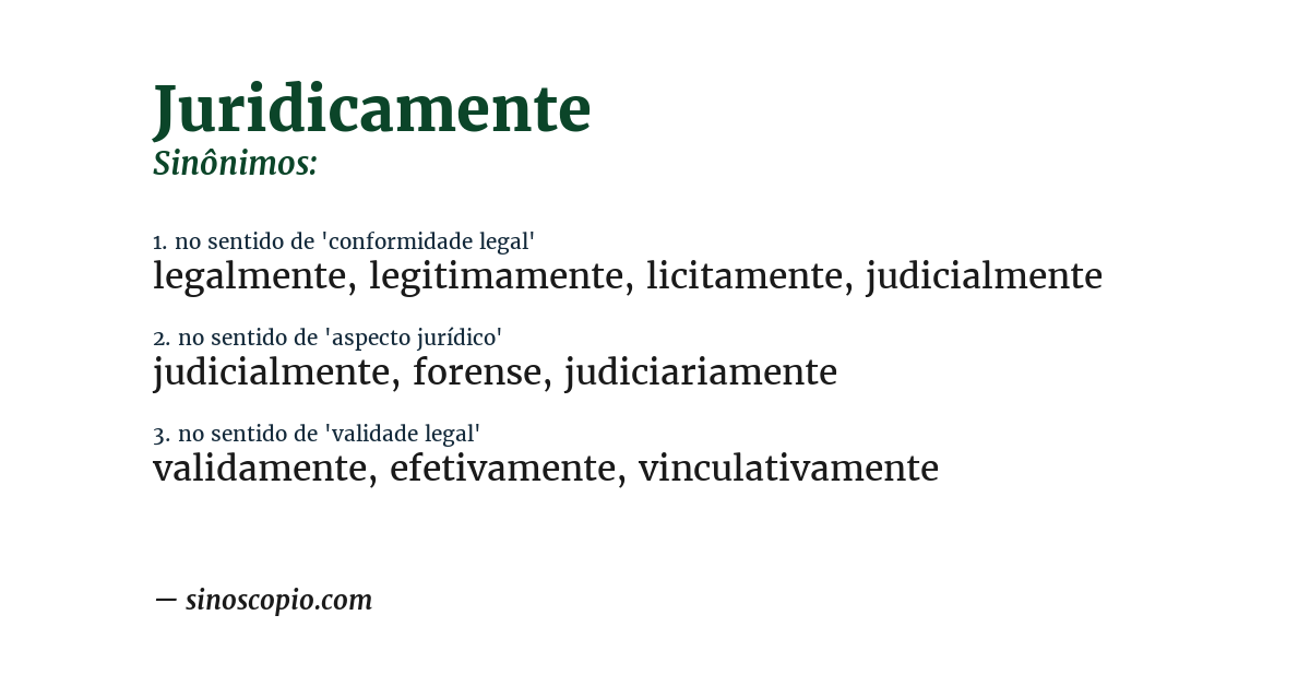 Sinônimo de juridicamente