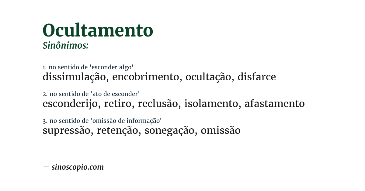 Sinônimo de ocultamento
