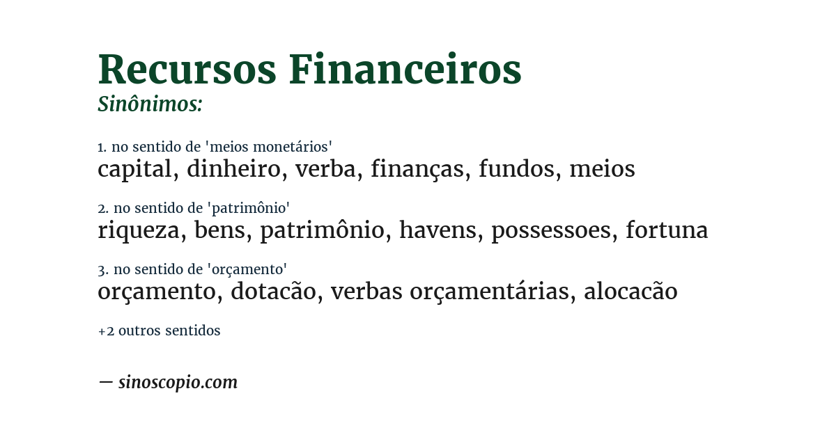 Sinônimo de recursos financeiros