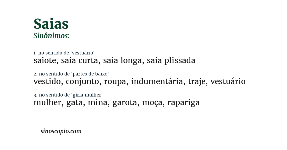 Sinônimo de saias