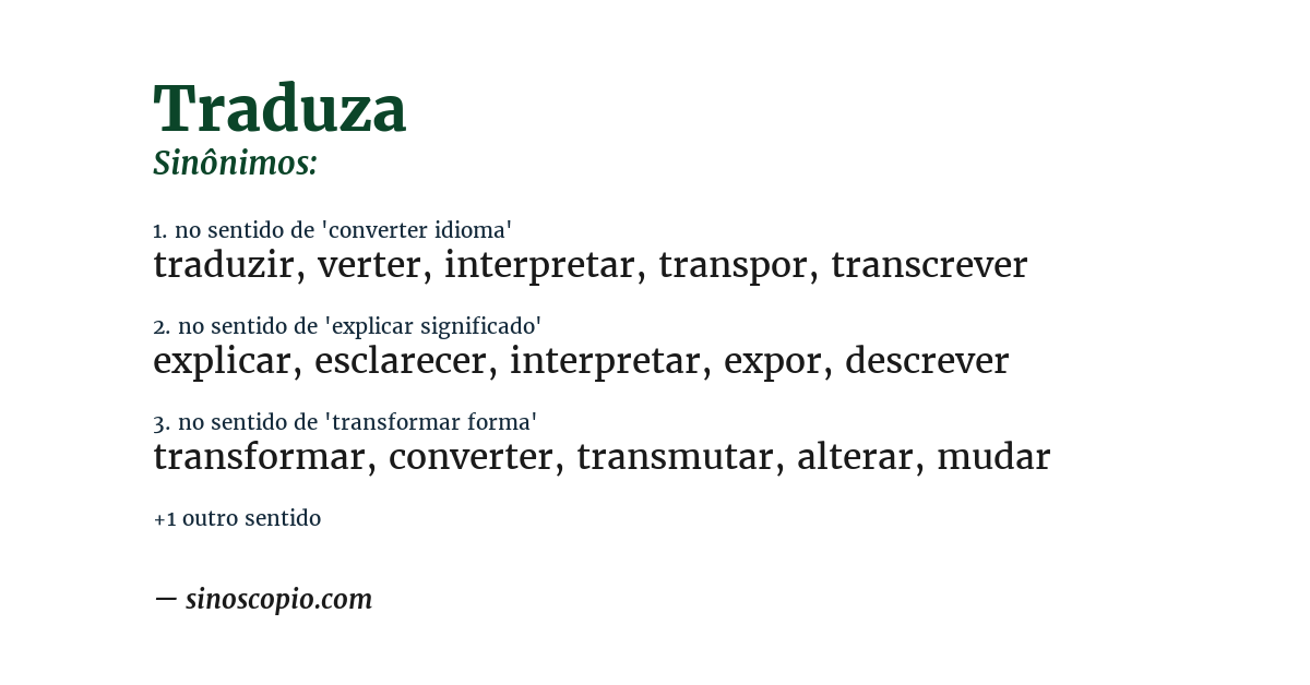 Sinônimo de traduza