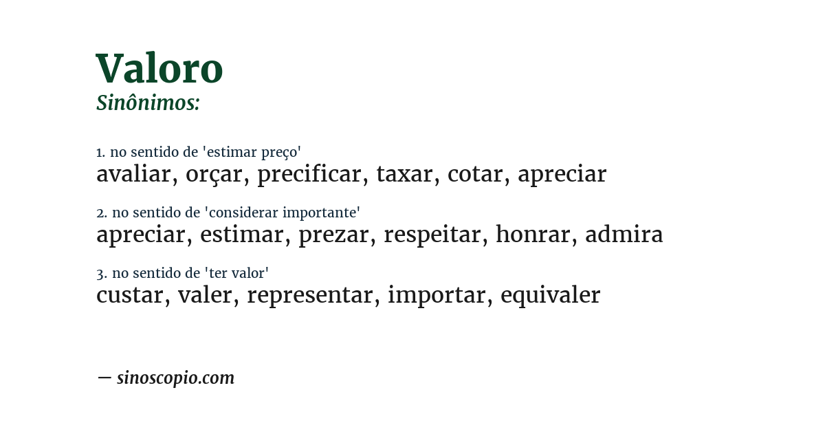 Sinônimo de valoro