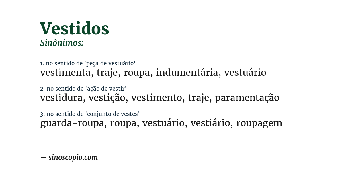 Sinônimo de vestidos