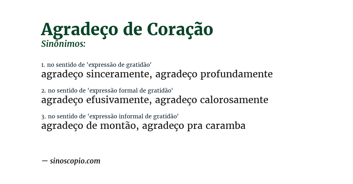 Sinônimo de agradeço de coração
