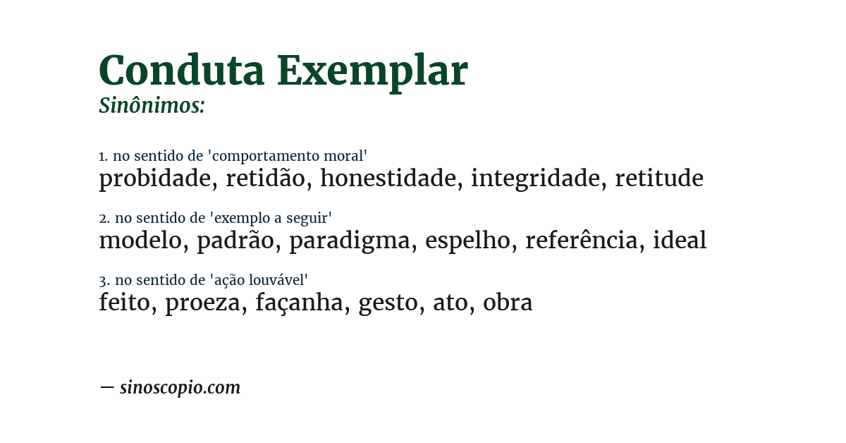 Sinônimo de conduta exemplar