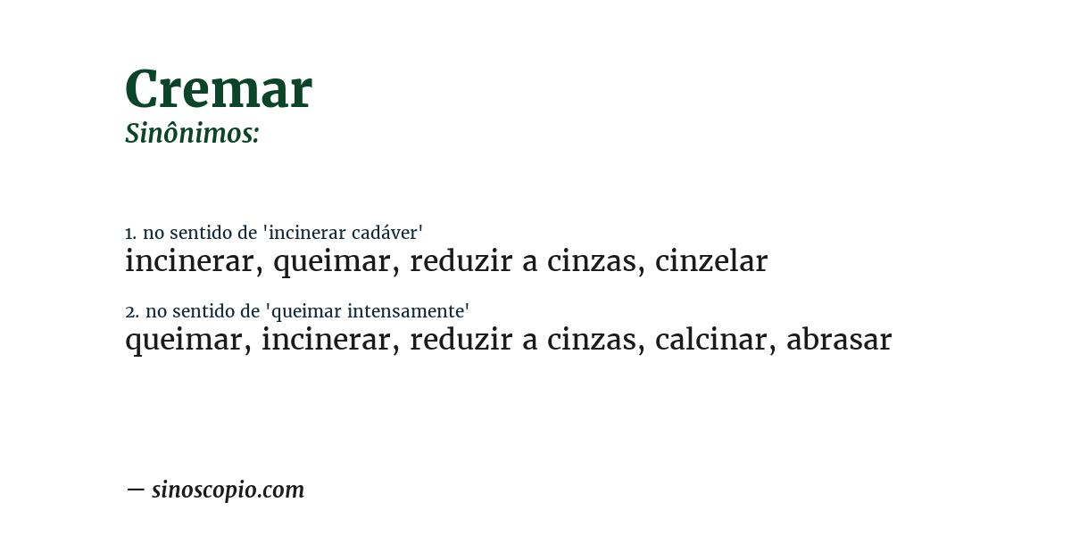 Sinônimo de cremar