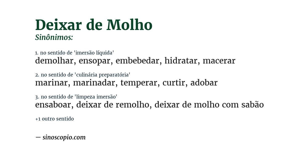 Sinônimo de deixar de molho