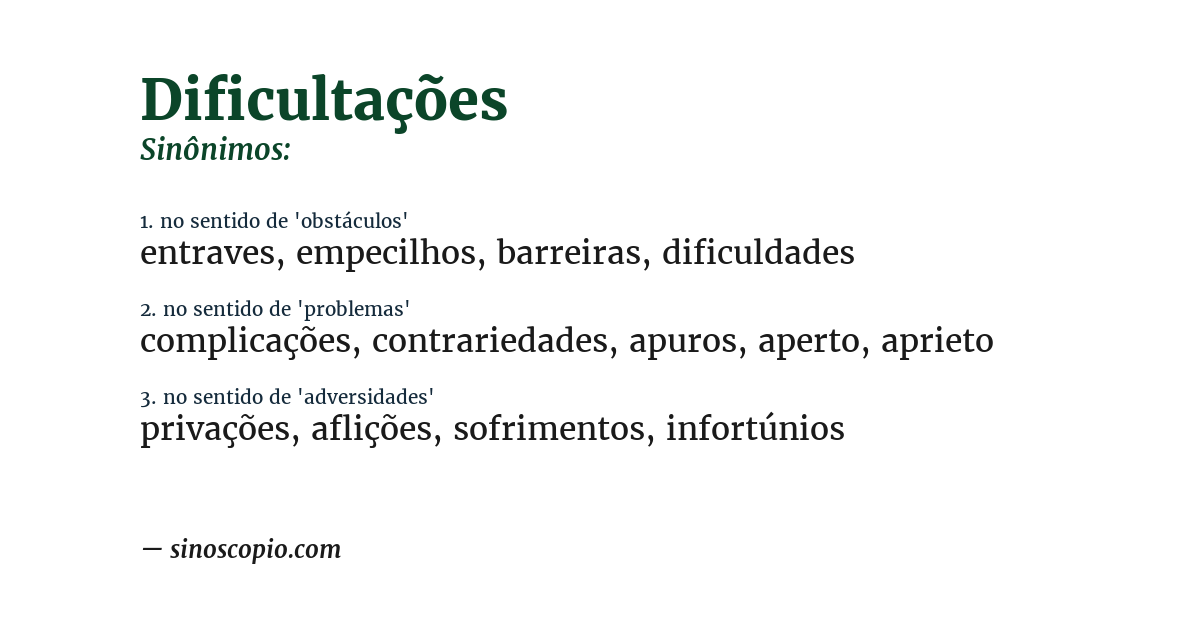 Sinônimo de dificultações