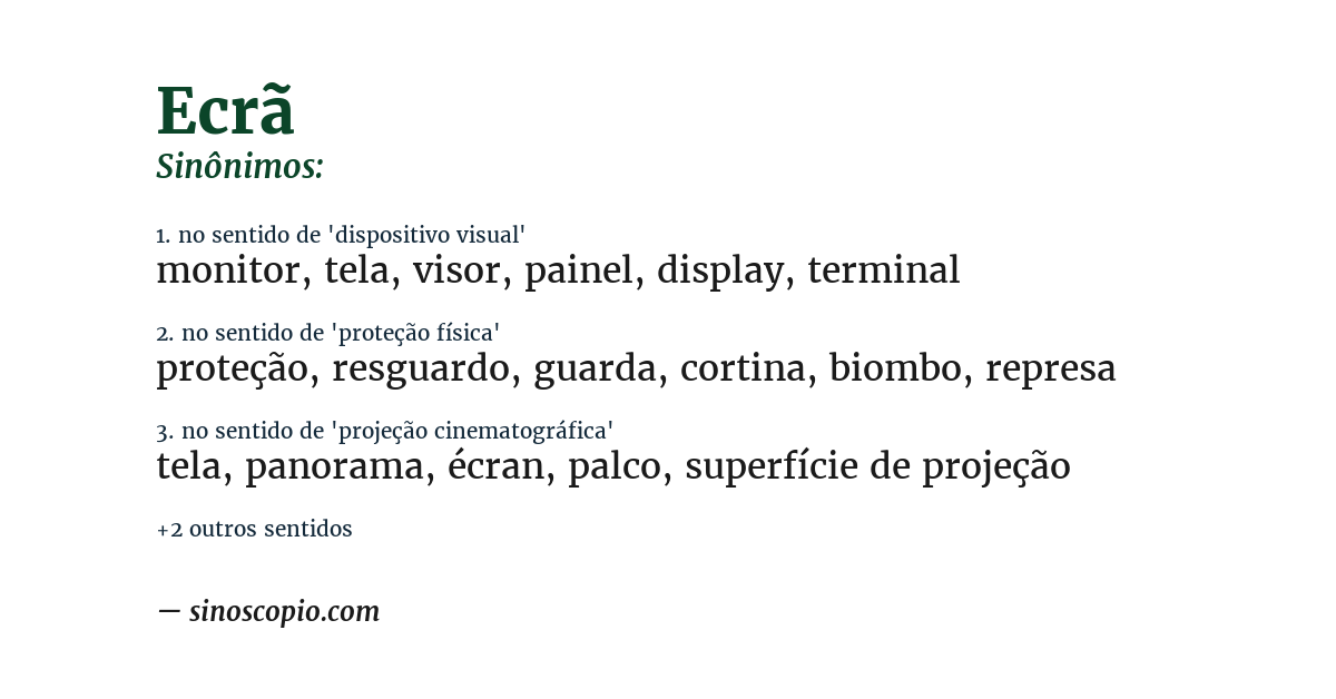 Sinônimo de ecrã