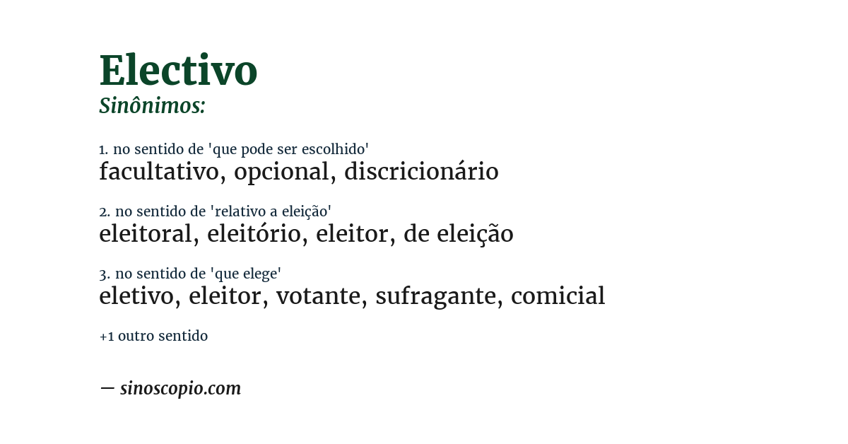 Sinônimo de electivo