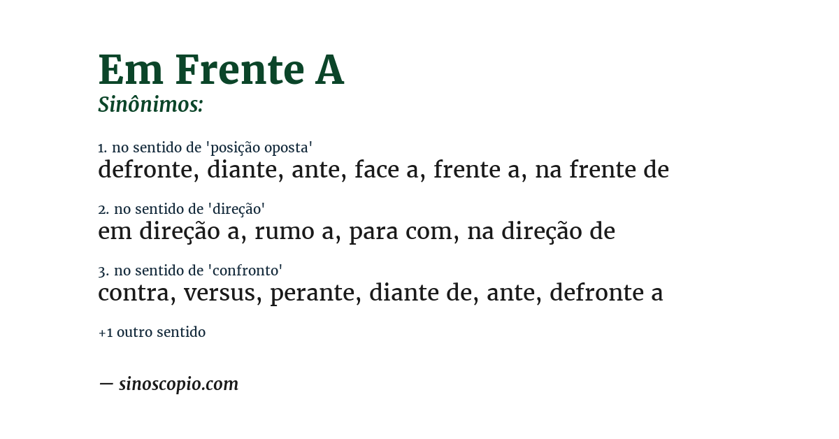 Sinônimo de em frente a