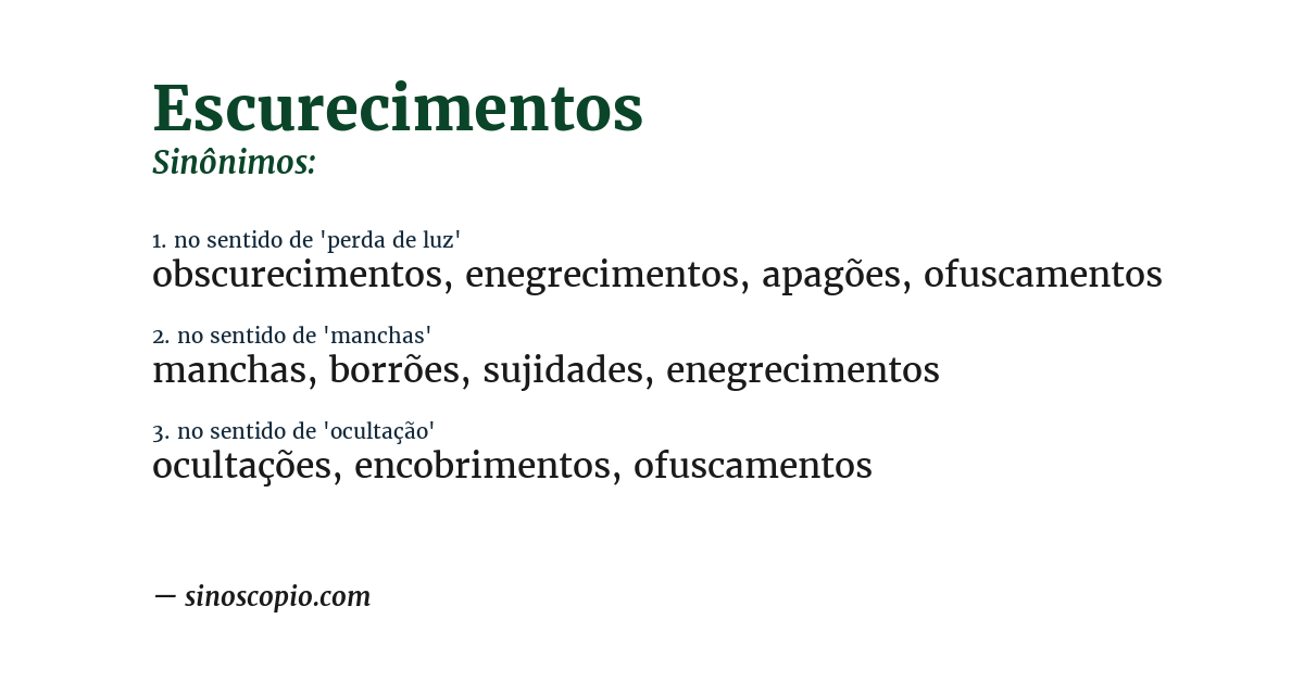 Sinônimo de escurecimentos