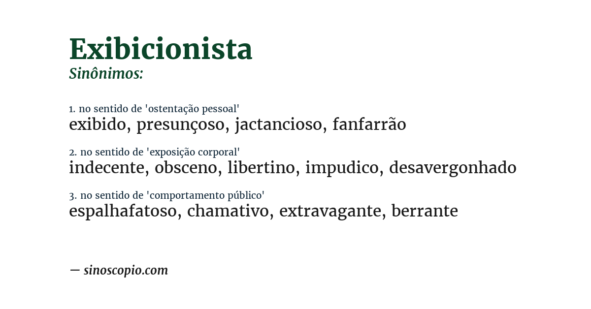 Sinônimo de exibicionista