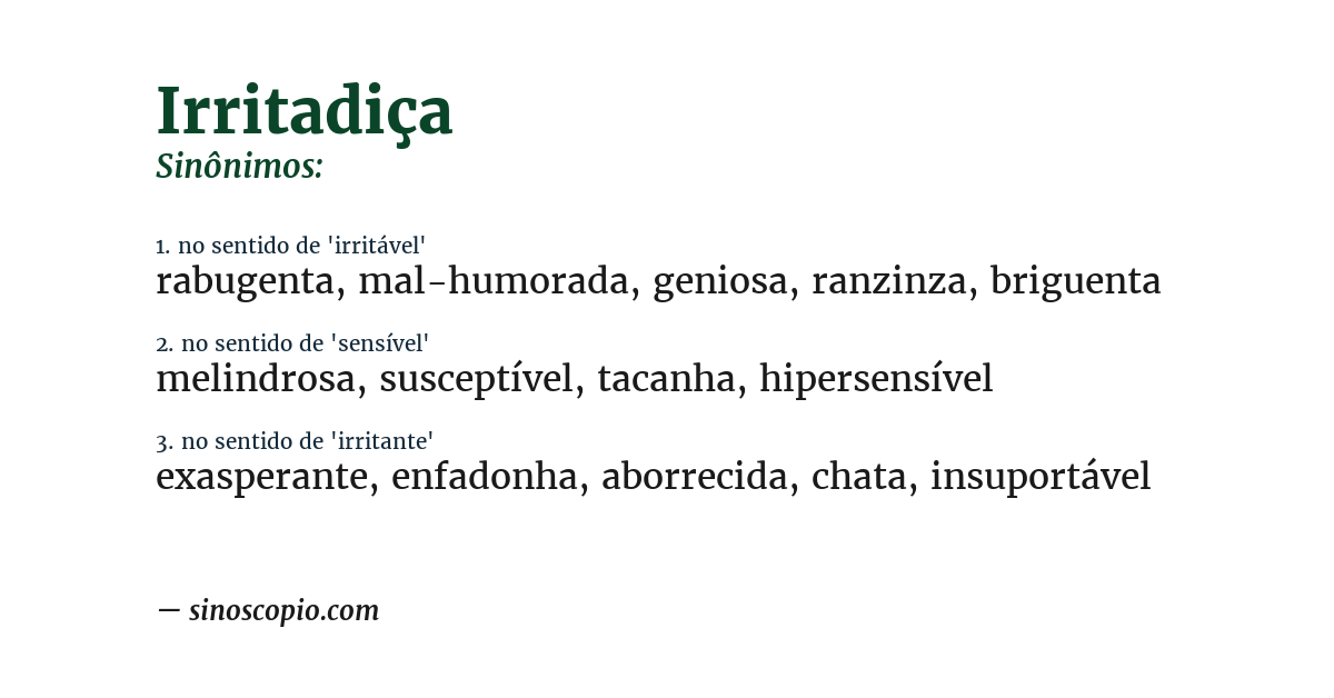 Sinônimo de irritadiça