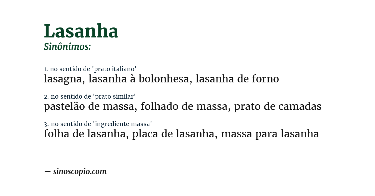 Sinônimo de lasanha