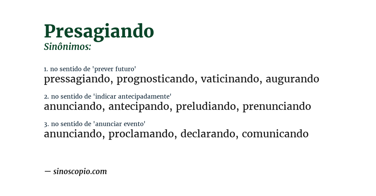 Sinônimo de presagiando