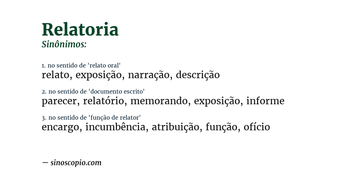 Sinônimo de relatoria