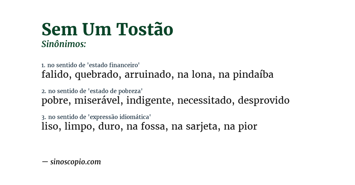 Sinônimo de sem um tostão