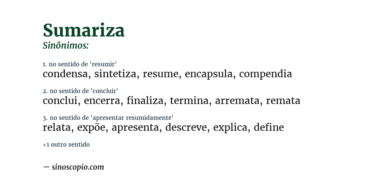 Sinônimo de sumariza