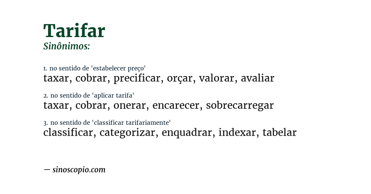 Sinônimo de tarifar
