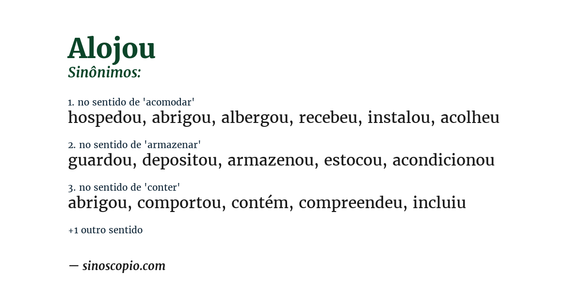 Sinônimo de alojou