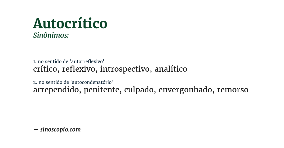 Sinônimo de autocrítico