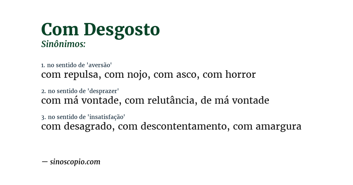 Sinônimo de com desgosto