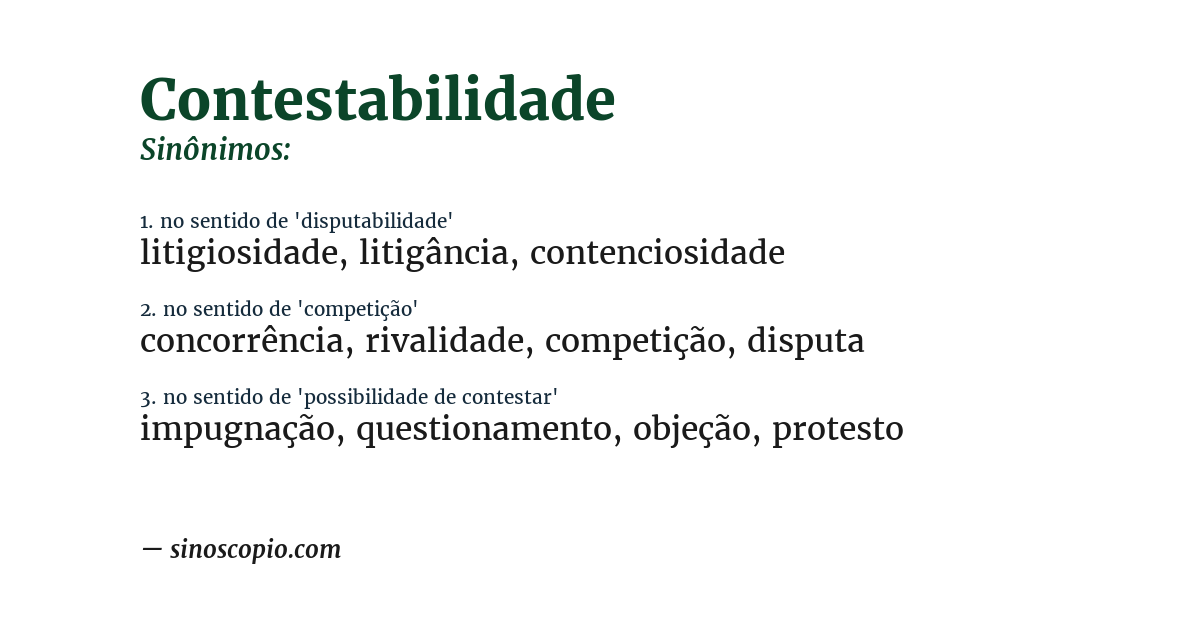Sinônimo de contestabilidade