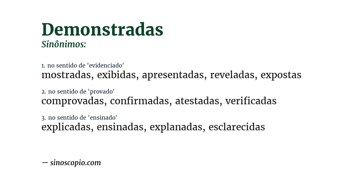 Sinônimo de demonstradas