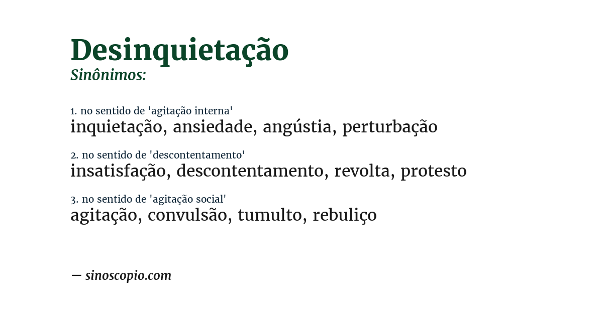 Sinônimo de desinquietação