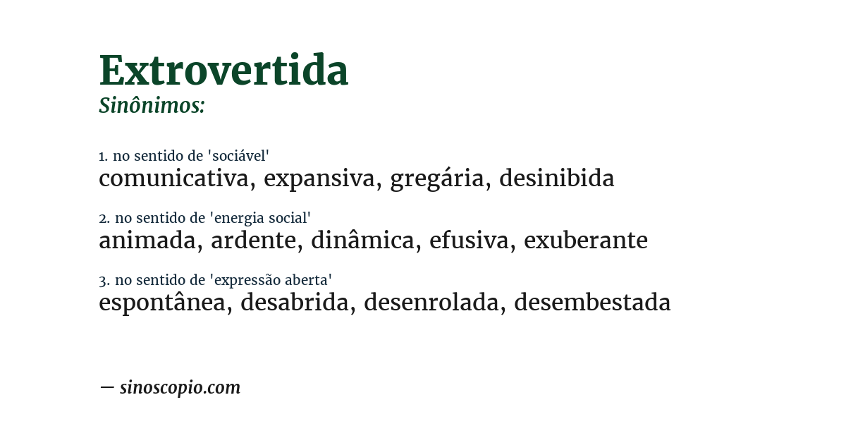 Sinônimo de extrovertida