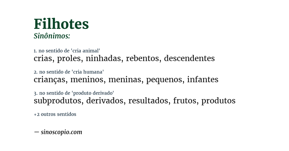 Sinônimo de filhotes