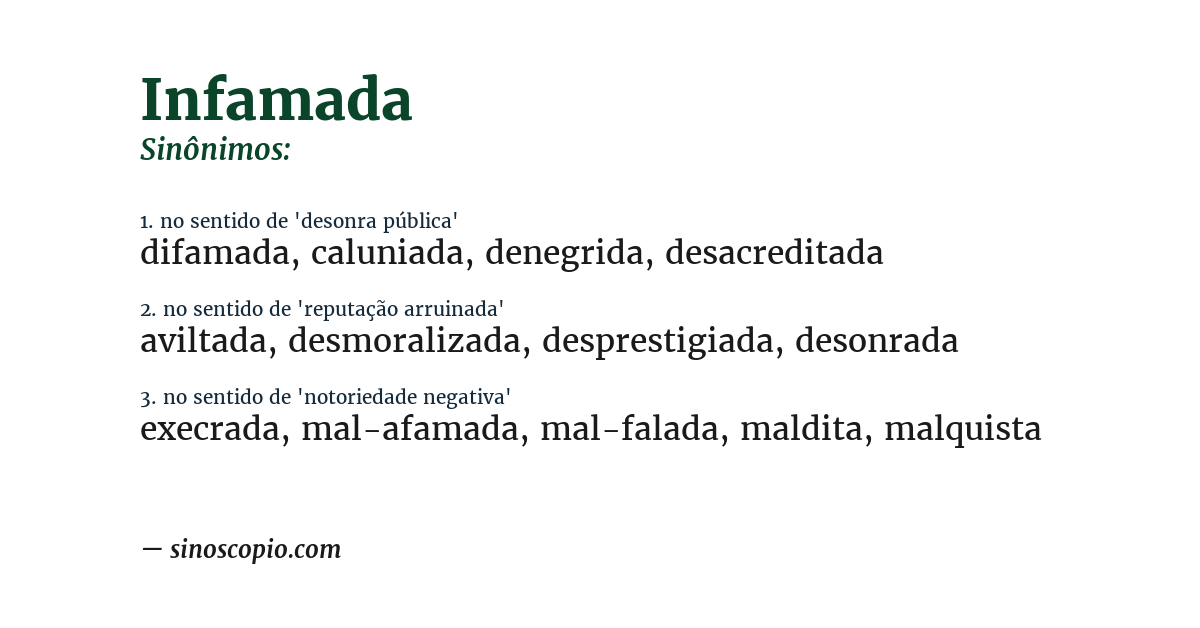 Sinônimo de infamada